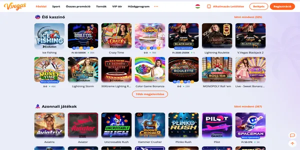 V.Vegas Casino mobilon – élő kaszinó játékok
